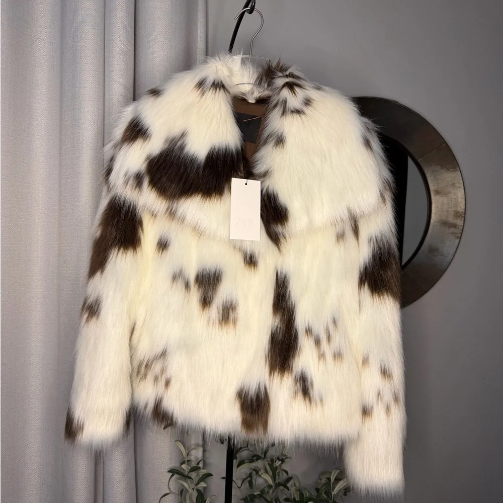 NWT Zara Bloggers Fav Cow Print ZW COLLECTION FAUX FUR JACKET LIMITED EDITION S - Picture 10 of 12
